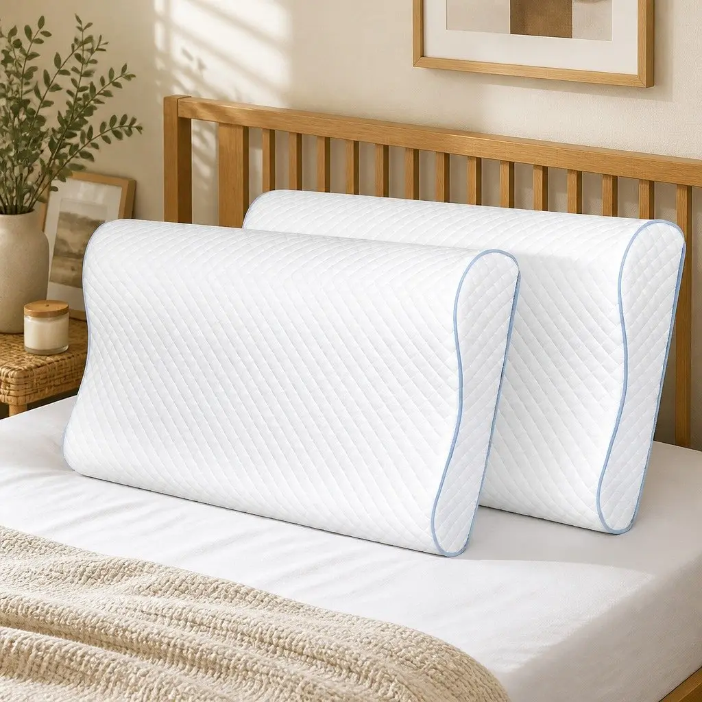 Ergonomic Memory Foam Pillow Pair Bamboo Charcoal Support 60cm x 35cm