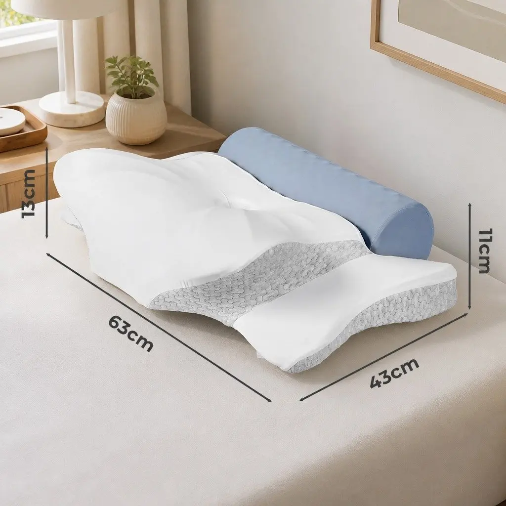 Cervical Memory Foam Neck Pillow Cooling Gel Dual-Sided Ergonomic Contour 63cm x 43cm x 13cm