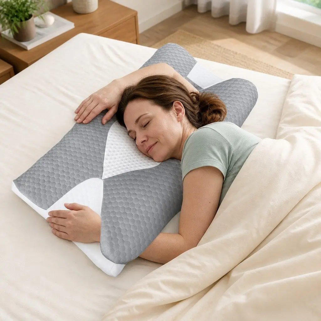 Cervical Memory Foam Neck Pillow Cooling Gel Dual-Sided Ergonomic Contour 63cm x 43cm x 13cm