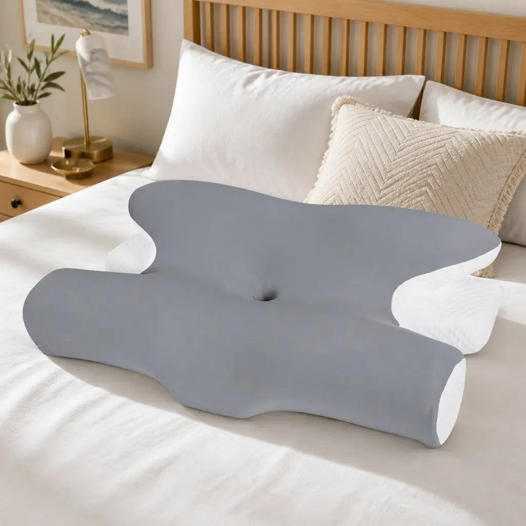 Cervical Neck Pillow Ergonomic Dual-Height Contoured Memory Foam 60 x 37 x 14 cm