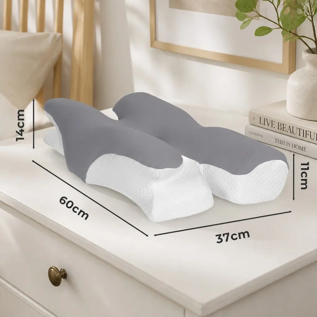 Cervical Neck Pillow Ergonomic Dual-Height Contoured Memory Foam 60 x 37 x 14 cm
