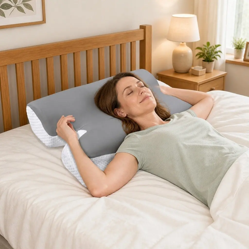 Cervical Neck Pillow Ergonomic Dual-Height Contoured Memory Foam 60 x 37 x 14 cm