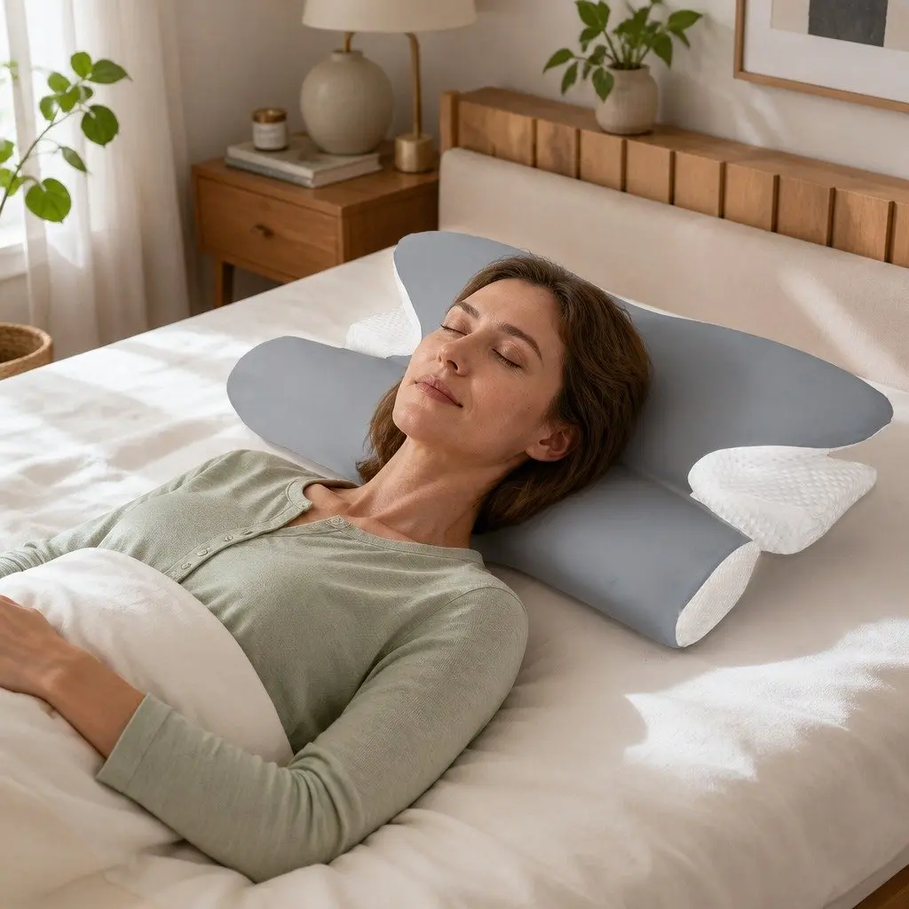 Cervical Neck Pillow Ergonomic Dual-Height Contoured Memory Foam 60 x 37 x 14 cm