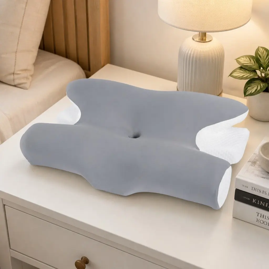 Cervical Neck Pillow Ergonomic Dual-Height Contoured Memory Foam 60 x 37 x 14 cm