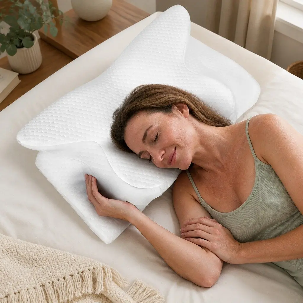 Cervical Neck Pillow Ergonomic Support Contoured Cooling Memory Foam Sleep