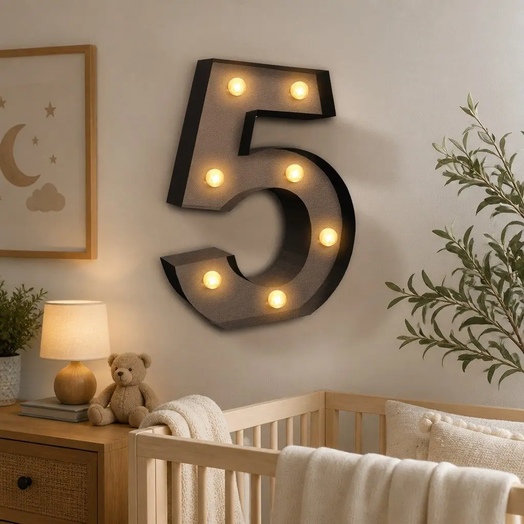 LED Metal Number Light Free Standing Warm Glow 12 Inch