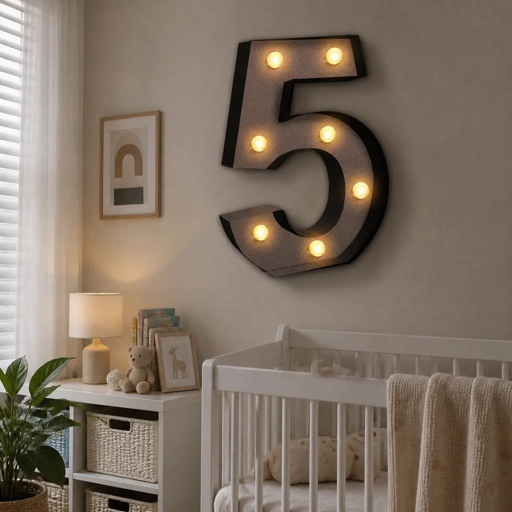 LED Metal Number Light Free Standing Warm Glow 12 Inch