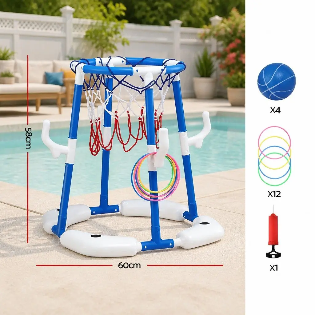 Kids Basketball Hoop Ring Toss 2-in-1 Sports Activity Centre Blue Indoor Outdoor