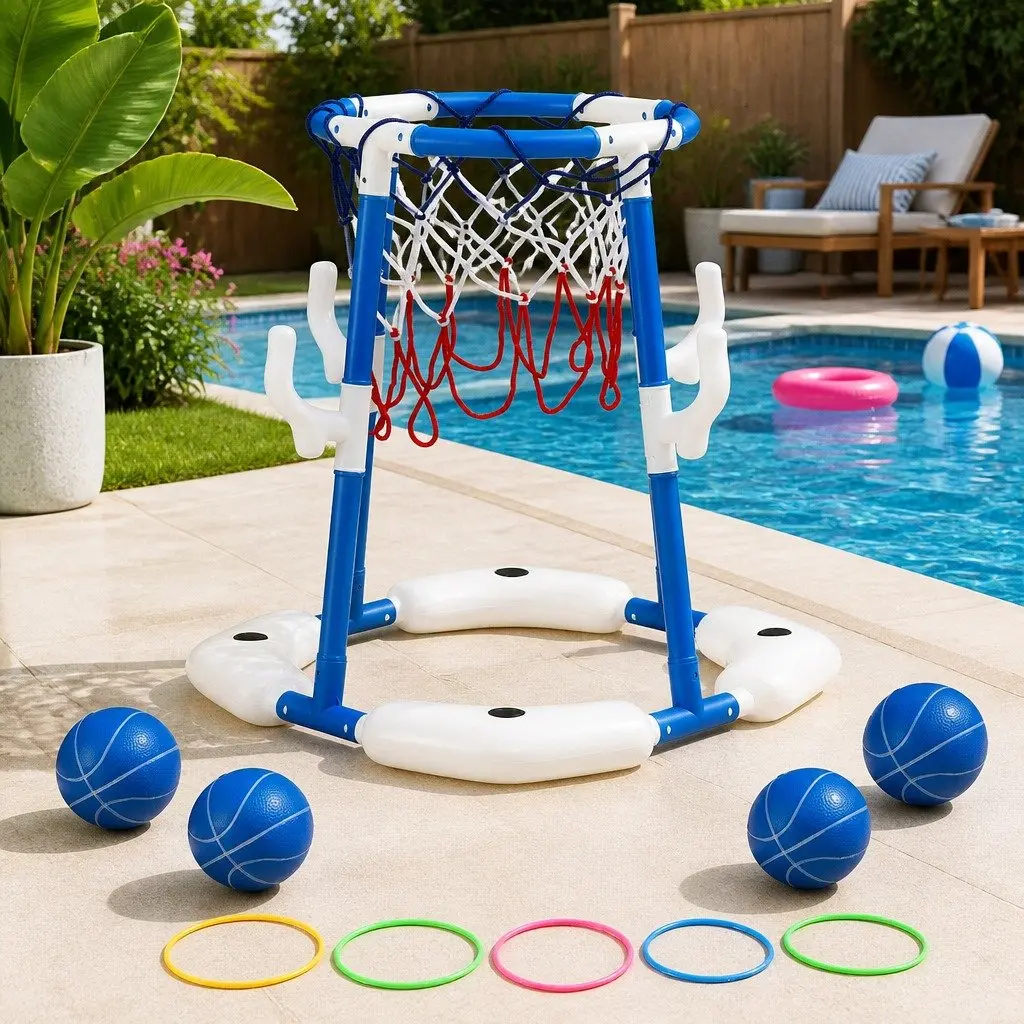 Kids Basketball Hoop Ring Toss 2-in-1 Sports Activity Centre Blue Indoor Outdoor