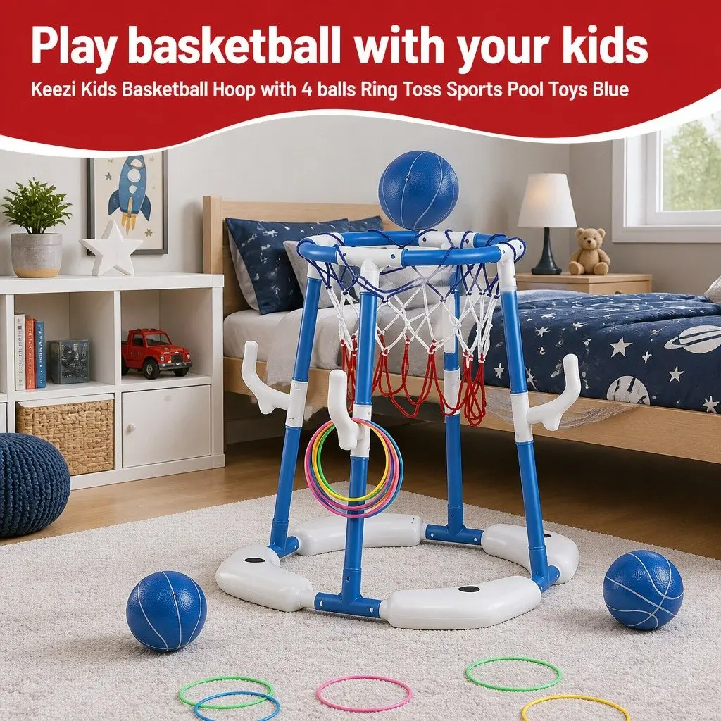 Kids Basketball Hoop Ring Toss 2-in-1 Sports Activity Centre Blue Indoor Outdoor