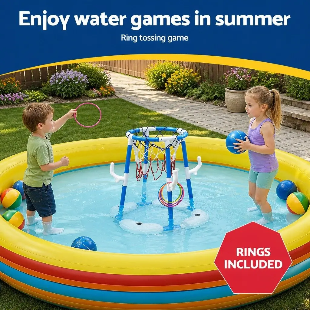 Kids Basketball Hoop Ring Toss 2-in-1 Sports Activity Centre Blue Indoor Outdoor