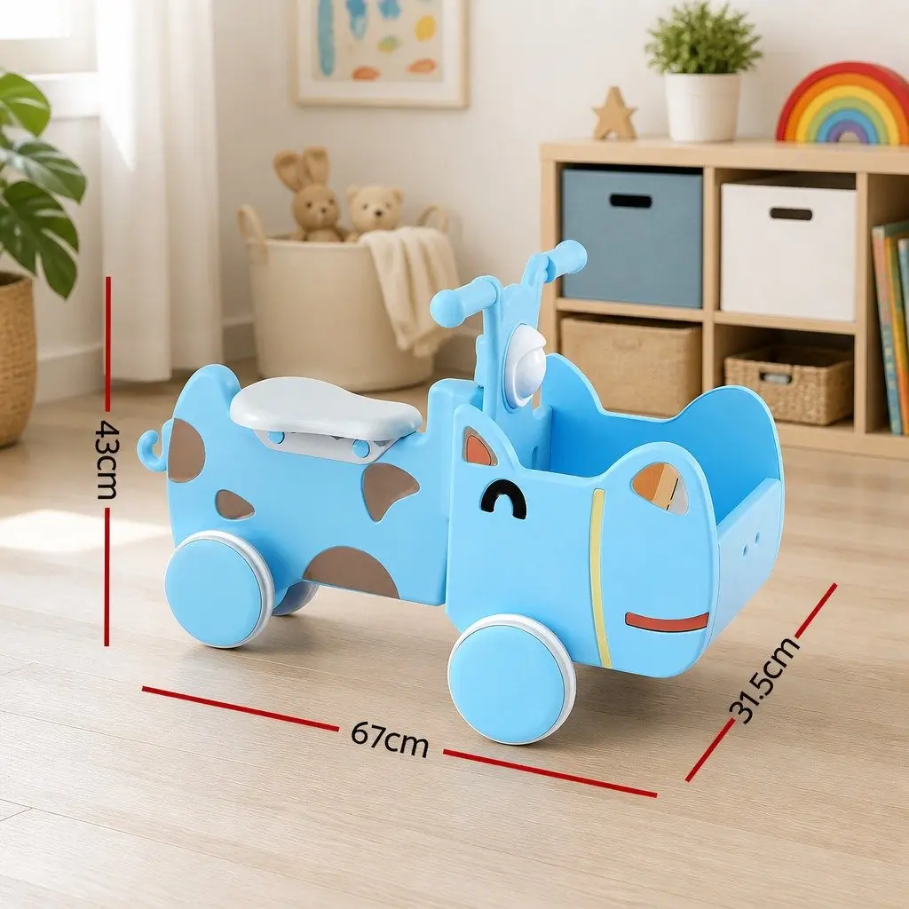 Kids Ride On Push Car Toy Blue Foot-to-Floor Vehicle with Storage for Toddlers