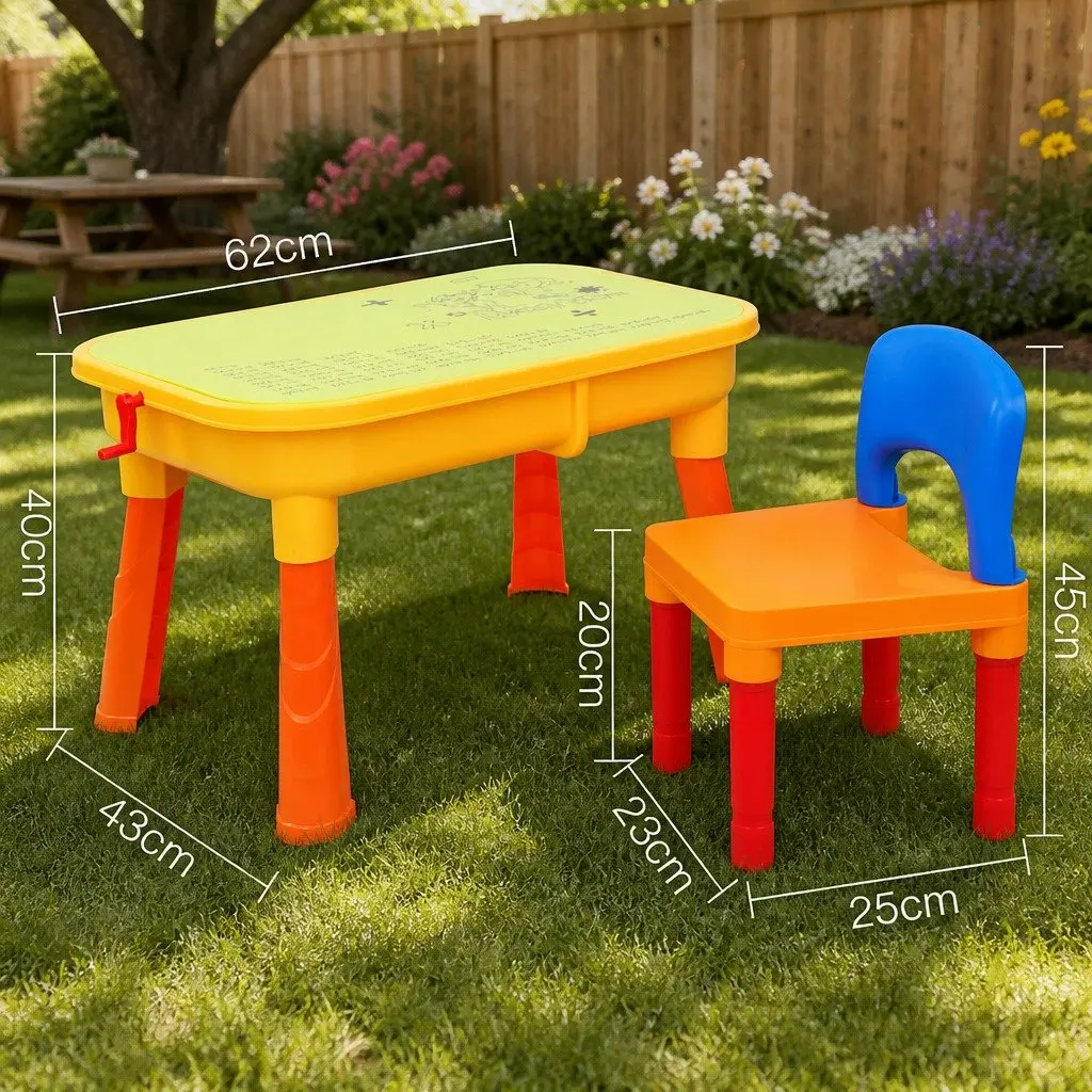 Kids Sand and Water Table Play Set Outdoor Pretend Play Sandbox Beach Toy Chair