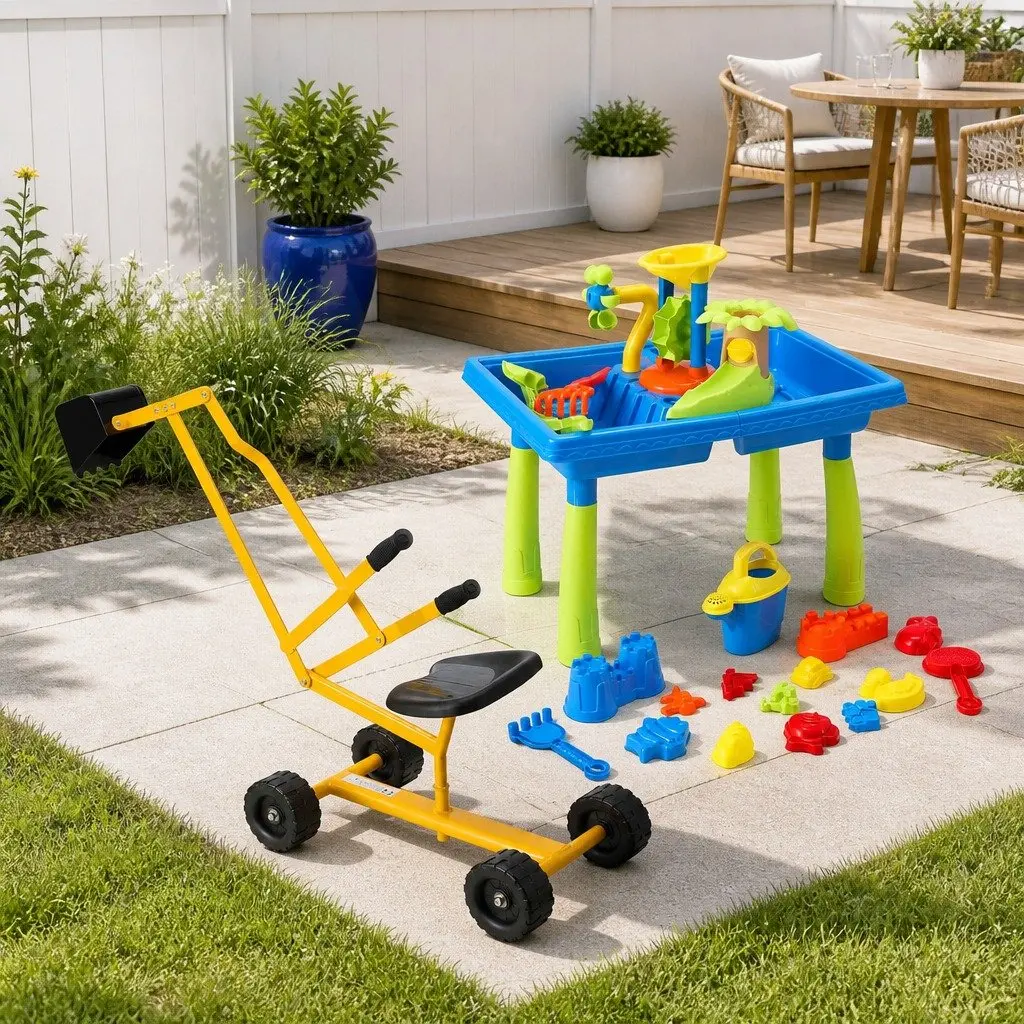 Ride On Digger Toy with Sand Water Table Sandpit Play Set Kids Outdoor