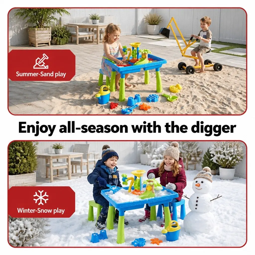 Ride On Digger Toy with Sand Water Table Sandpit Play Set Kids Outdoor