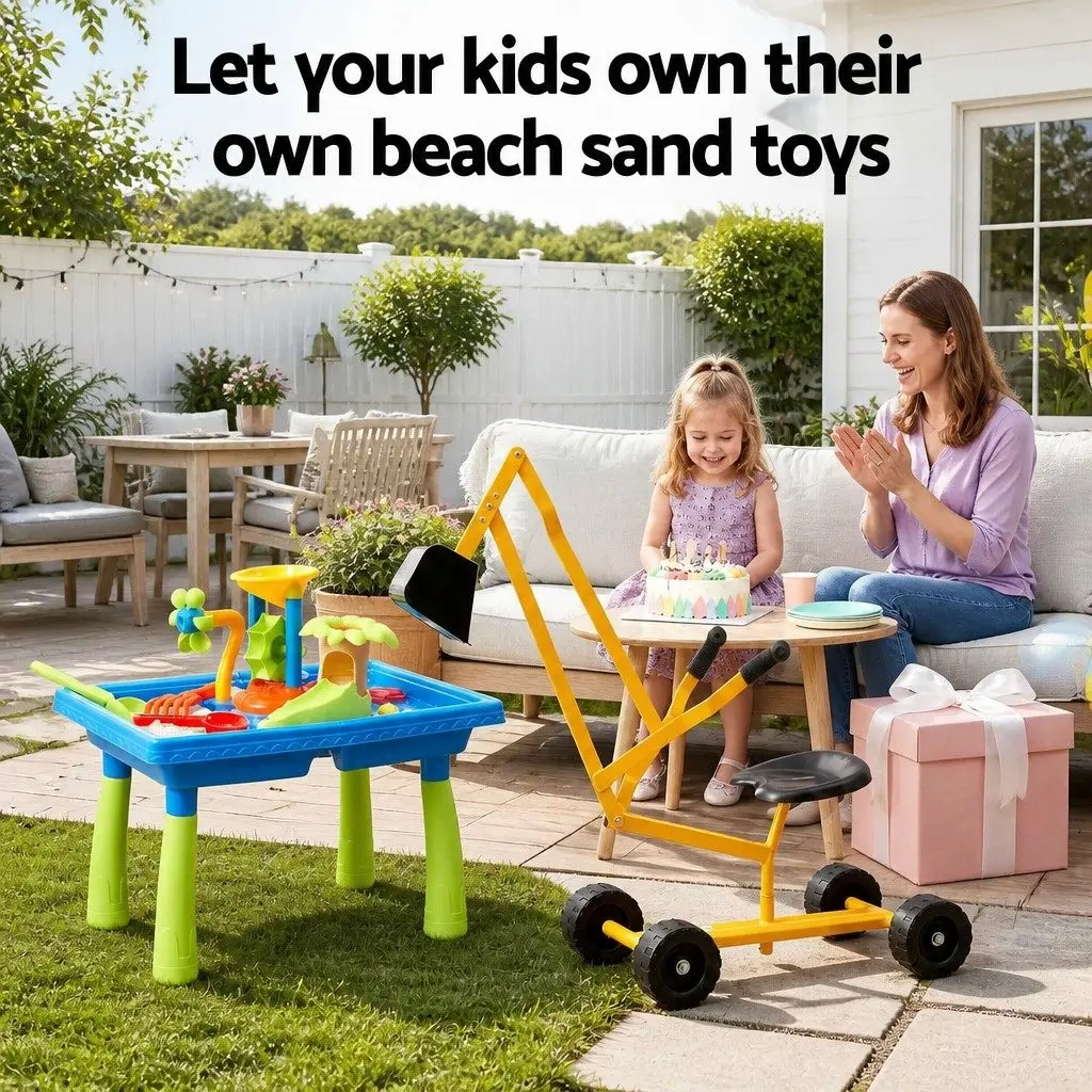 Ride On Digger Toy with Sand Water Table Sandpit Play Set Kids Outdoor