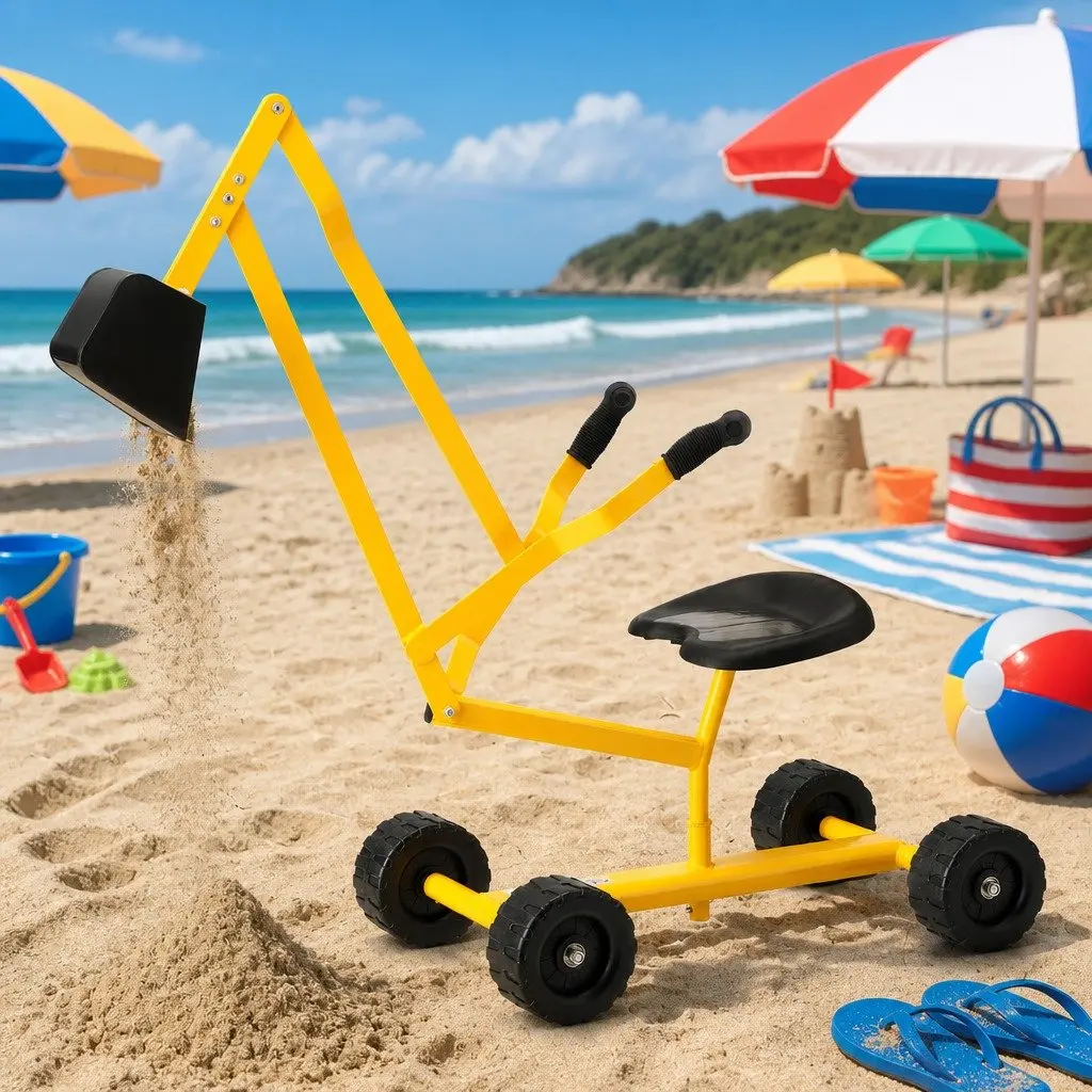 Kids Ride On Digger Rotating Seat Yellow 58cm x 34cm x 84cm Construction Toy