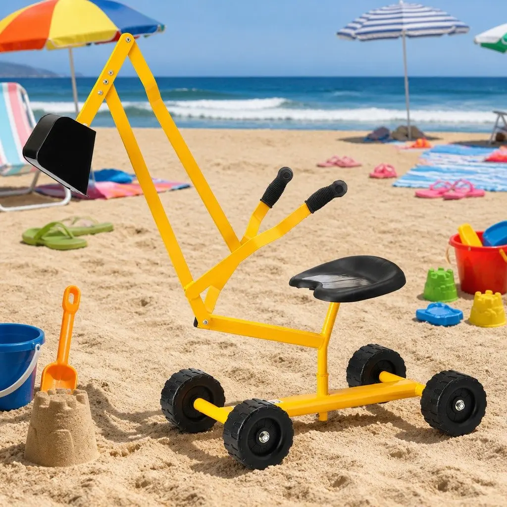 Kids Ride On Digger Rotating Seat Yellow 58cm x 34cm x 84cm Construction Toy
