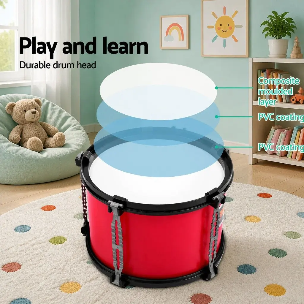 Kids Drum Set 7 Piece Red Musical Instrument with Bass Drum Toms Cymbal Stool and Drumsticks