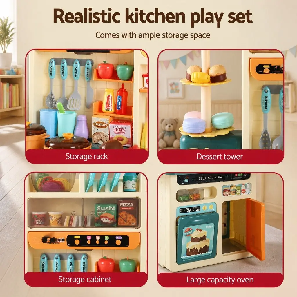 Pretend Play Kitchen Set Electronic Stovetop Play Sink Multicoloured 73 Piece