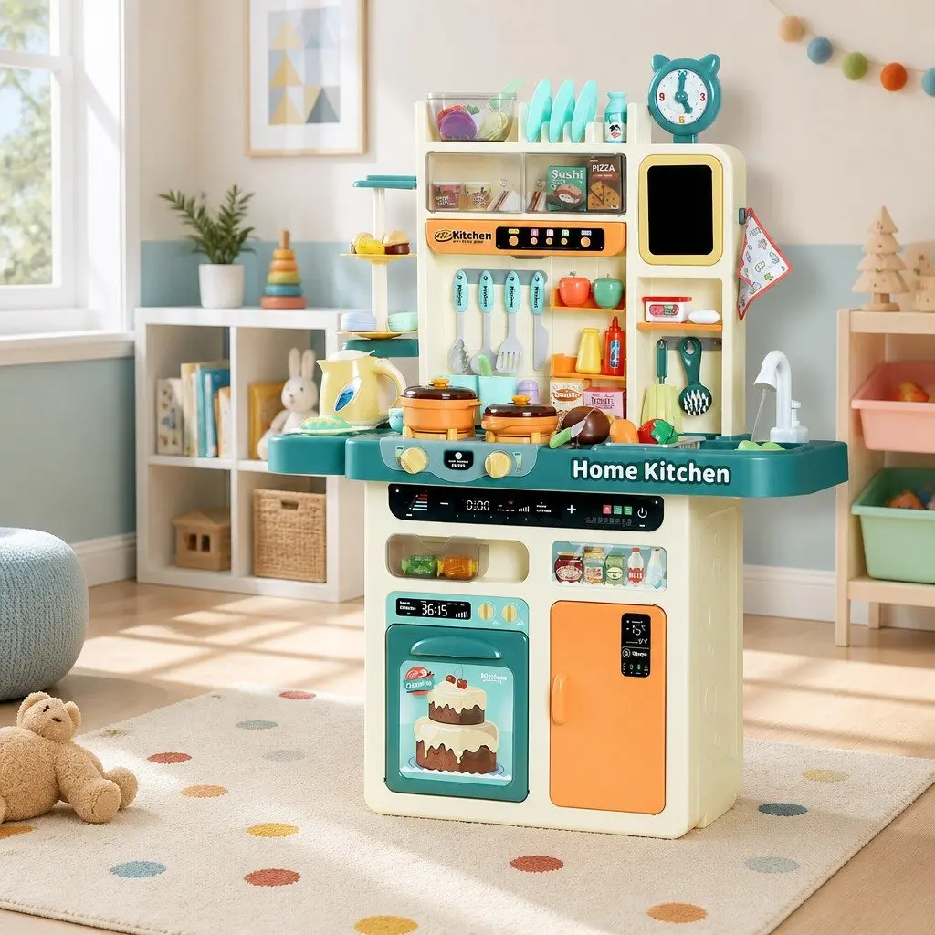 Pretend Play Kitchen Set Electronic Stovetop Play Sink Multicoloured 73 Piece