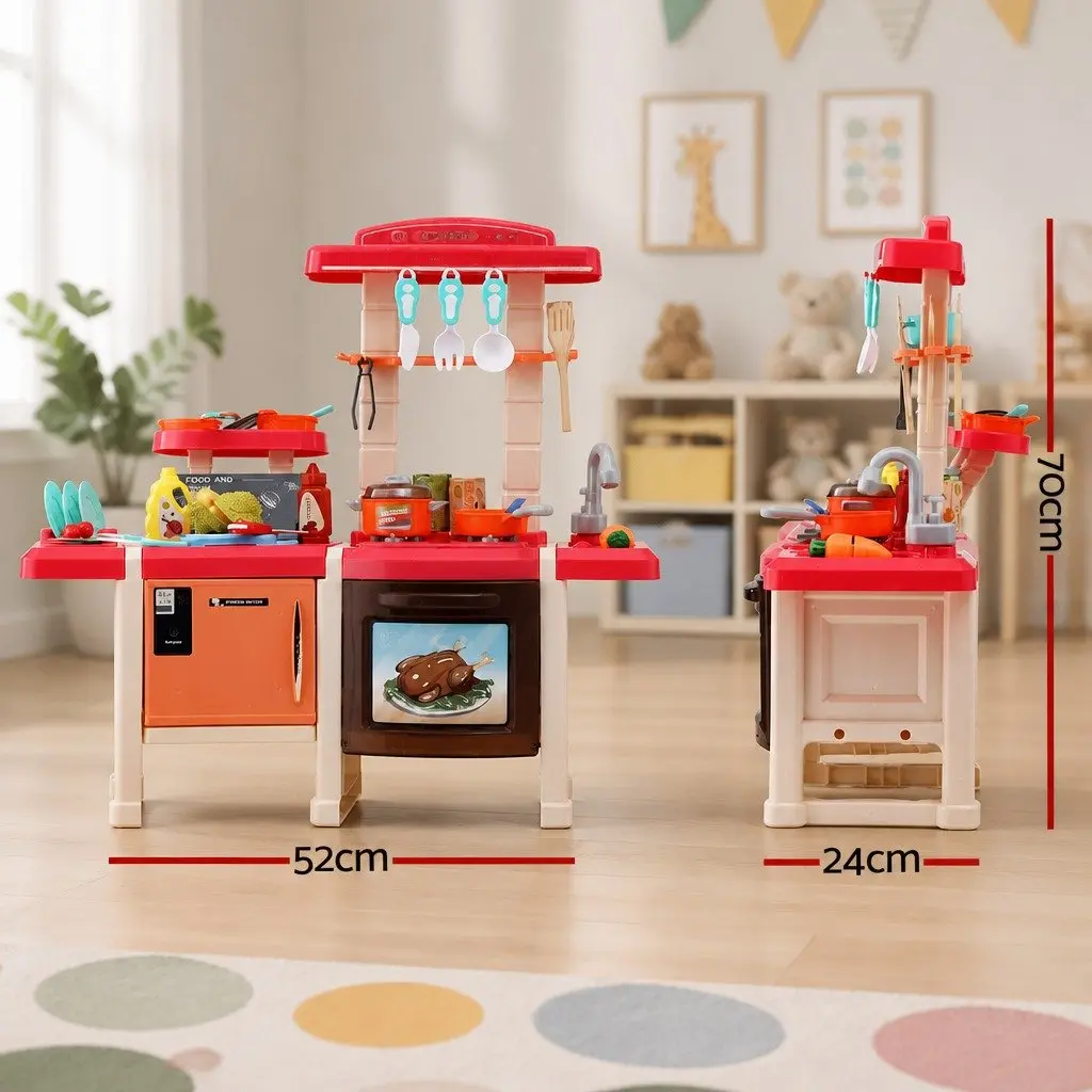 Kids Pretend Play Kitchen Set with Water Steam Light Sound Effects Multicolour 52 x 24 x 70cm