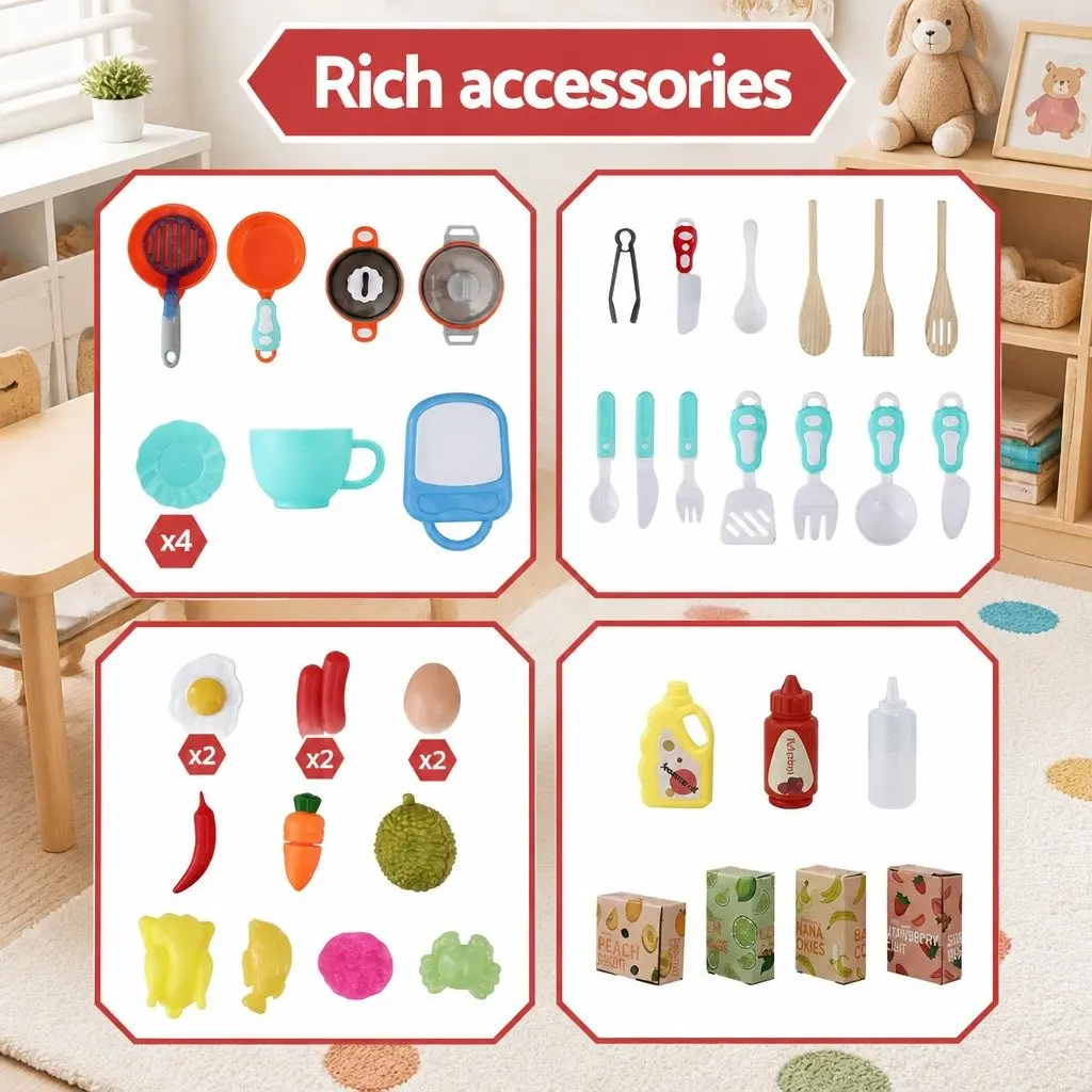 Kids Pretend Play Kitchen Set with Water Steam Light Sound Effects Multicolour 52 x 24 x 70cm