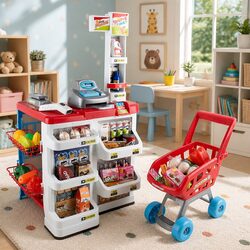 Kids Pretend Play Supermarket Playset 24pc Cash Register Trolley Educational Toy