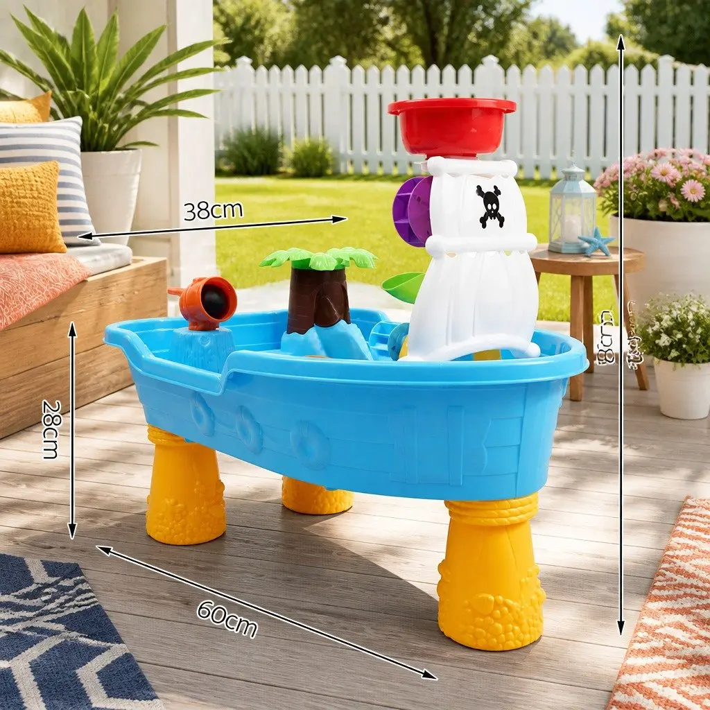 Kids Sand Water Table Pirate Ship Theme Lightweight 60 x 38 x 28-58 cm