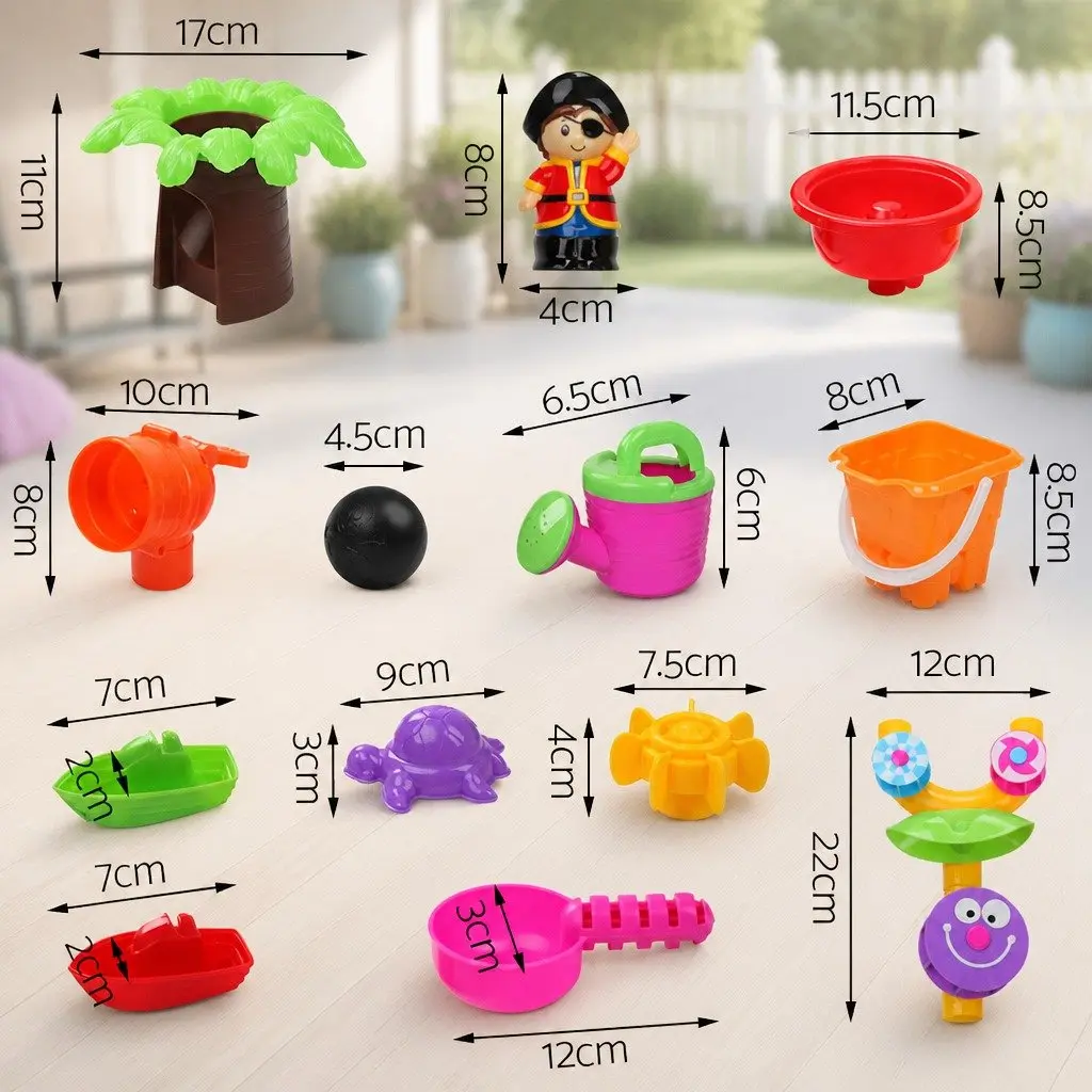 Kids Sand Water Table Pirate Ship Theme Lightweight 60 x 38 x 28-58 cm