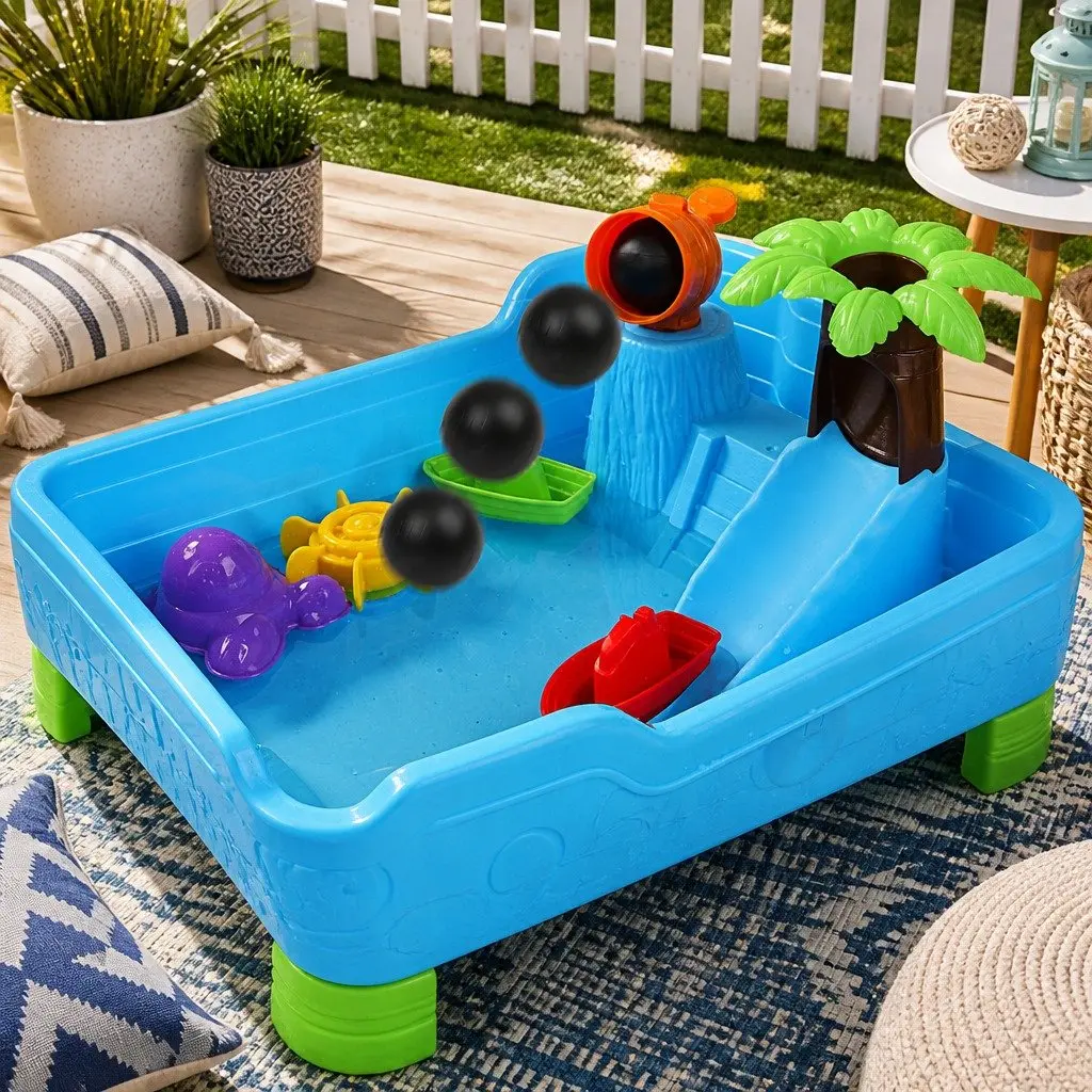 Kids Sand Water Table Pirate Ship Theme Lightweight 60 x 38 x 28-58 cm