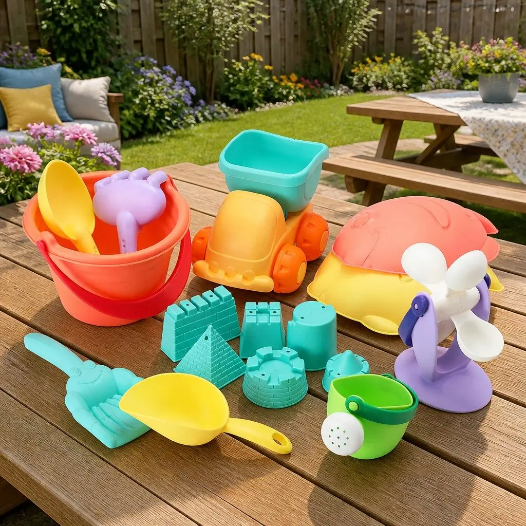 Kids Sand and Water Table Play Set with Beach Truck Windmill Bucket Shovel 16pc
