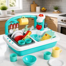 Kids Pretend Play Kitchen Sink Toy with Sensor Control Dishwasher Water Cycle