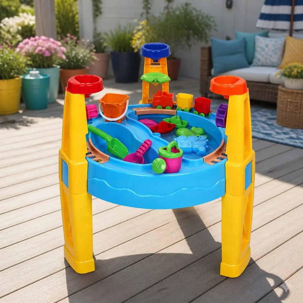 Kids Sand and Water Table Play Set Outdoor Toy with Umbrella 26 Pieces