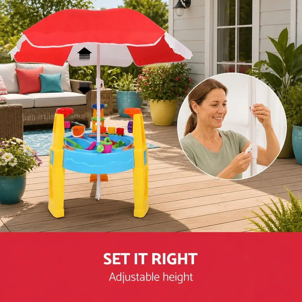 Kids Sand and Water Table Play Set Outdoor Toy with Umbrella 26 Pieces