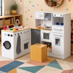 Friendly Kids Wooden Kitchen Playset with Fun Food Set