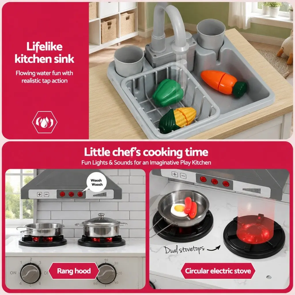 Kids Wooden Kitchen Playset 2-Piece Pretend Play Coffee Maker Toy Pink 100CM