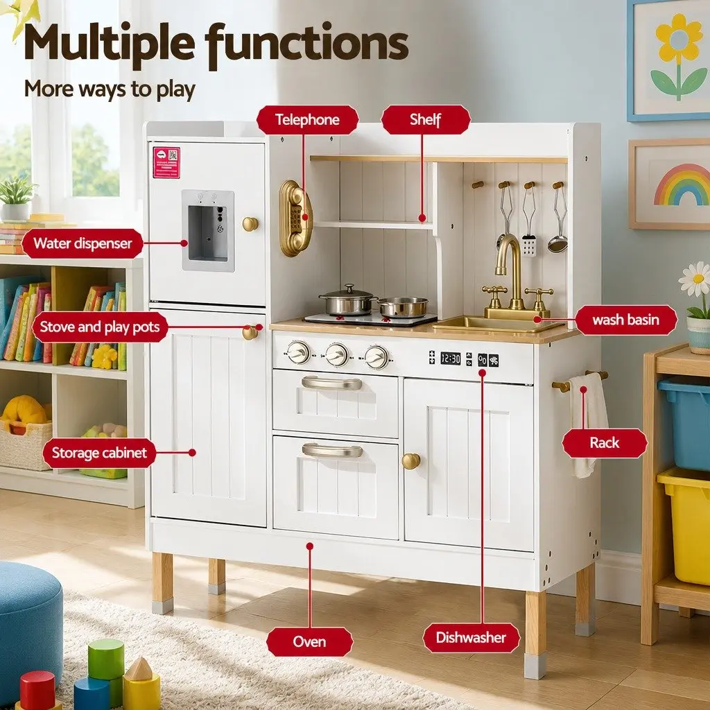 Wooden Kitchen Play Set with Detachable Sink and Water Dispenser 81cm x 29cm x 101cm