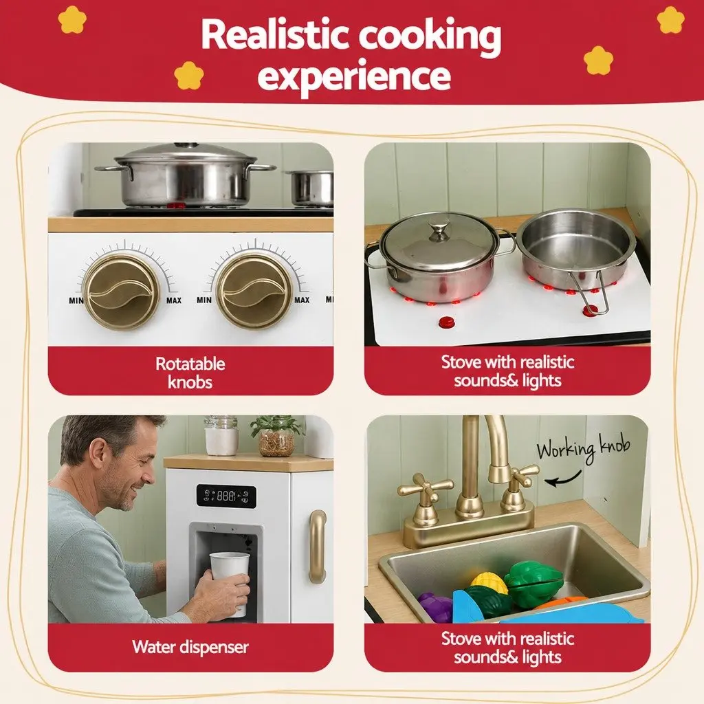 Wooden Kitchen Play Set with Detachable Sink and Water Dispenser 81cm x 29cm x 101cm