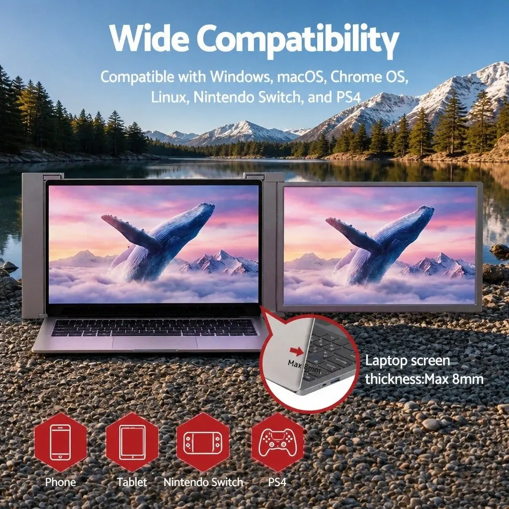 14 Inch Portable Monitor Laptop Screen Extender 1080P IPS USB-C Dual Display