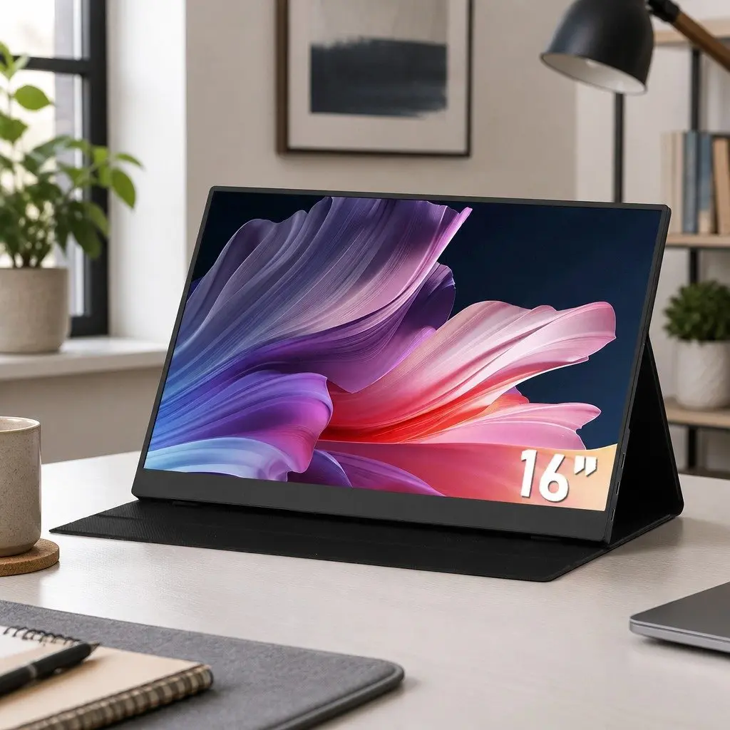 16 Inch Portable USB C Monitor Slim Travel Display Dual Screen Black