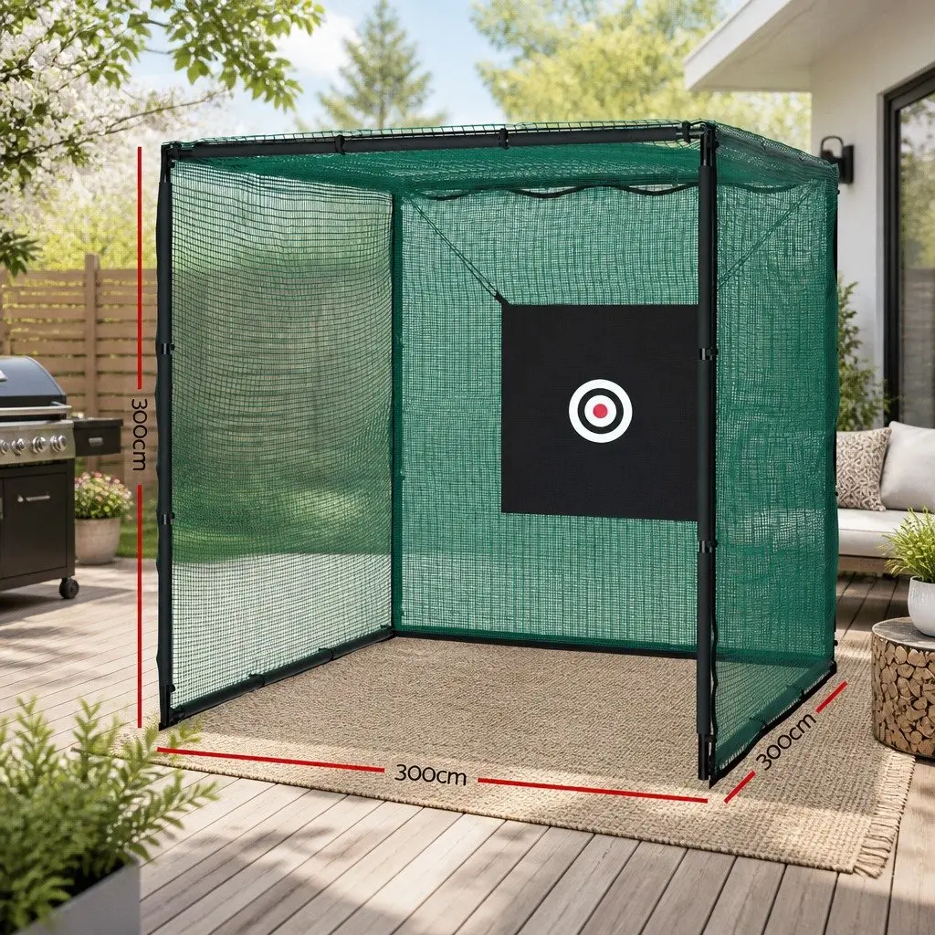 Golf Practice Net Hitting Cage 3m Training Aid Steel Frame Multi-Purpose Sports