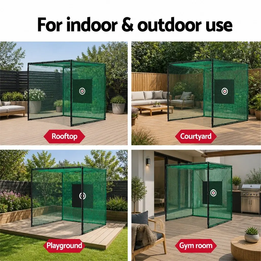 Golf Practice Net Hitting Cage 3m Training Aid Steel Frame Multi-Purpose Sports
