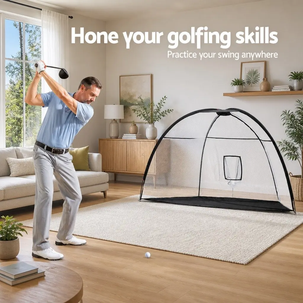 Golf Practice Net Portable 3.5m Training Aid with Large Target Pocket for Indoor Outdoor Use