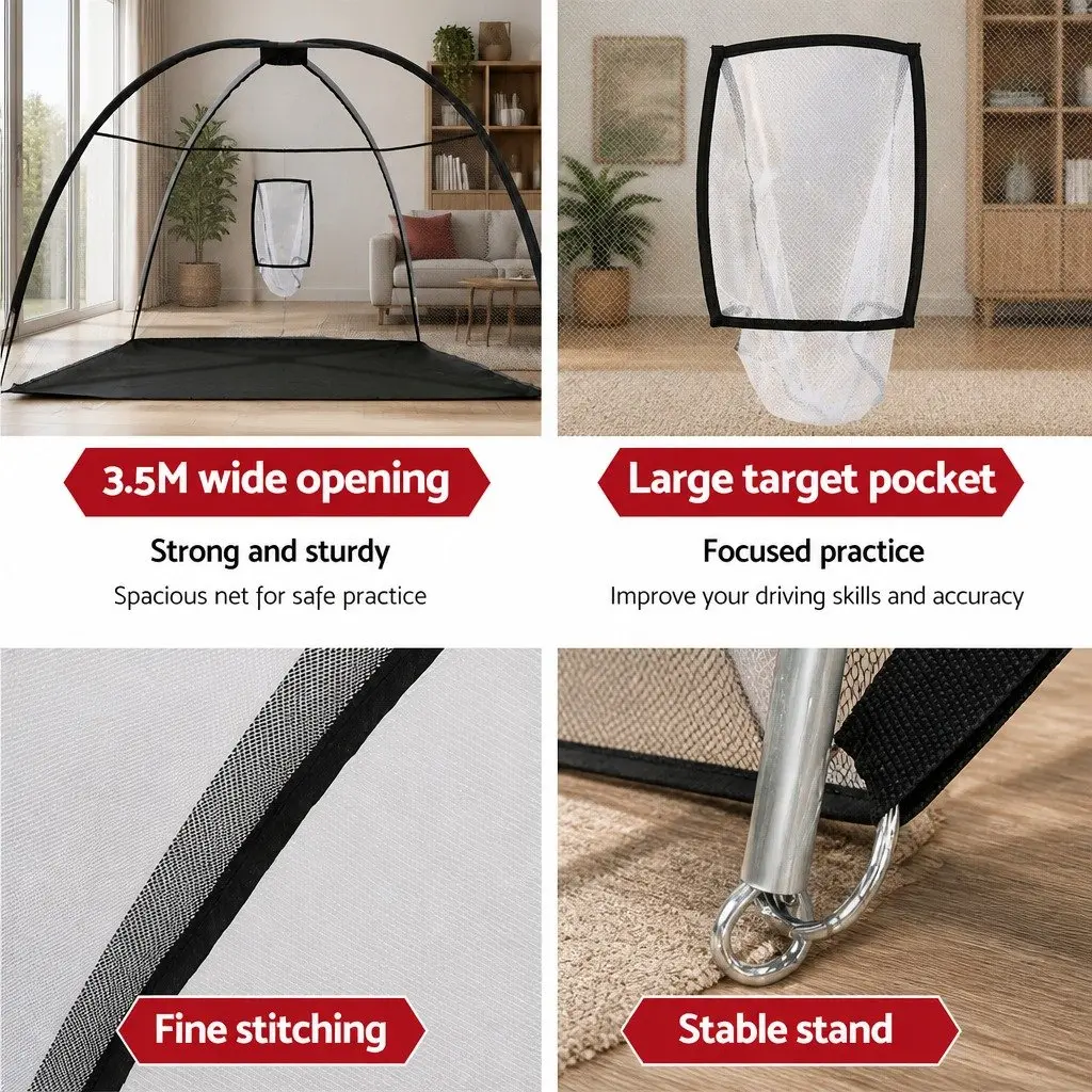 Golf Practice Net Portable 3.5m Training Aid with Large Target Pocket for Indoor Outdoor Use