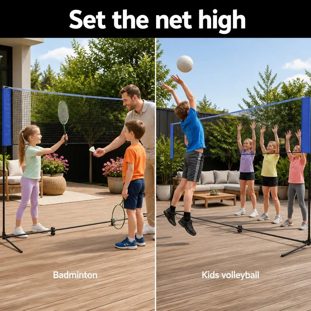 Portable Sports Net Adjustable Height 4m for Badminton Tennis Volleyball with Carry Bag