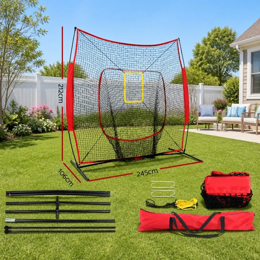 Baseball Softball Training Net Pitching Kit with Strike Zone Portable Red 7ft