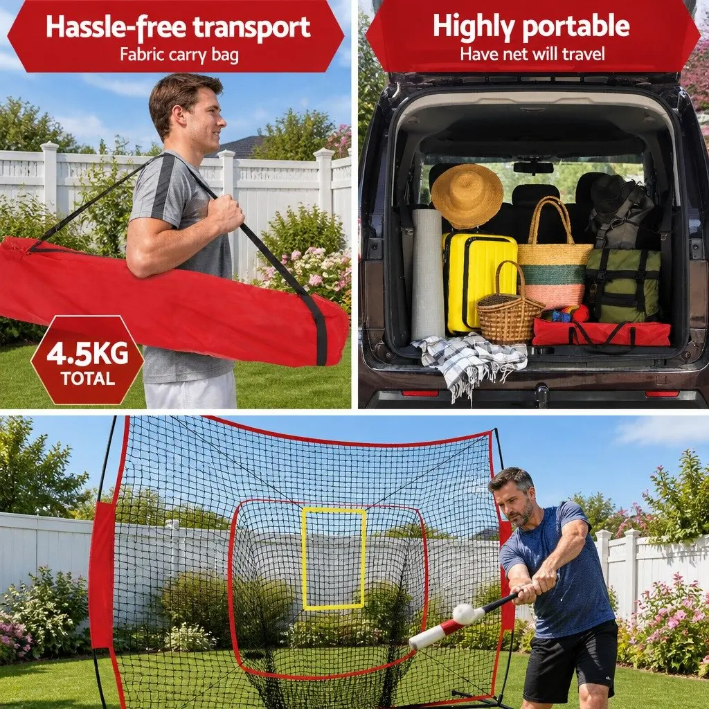 Baseball Softball Training Net Pitching Kit with Strike Zone Portable Red 7ft