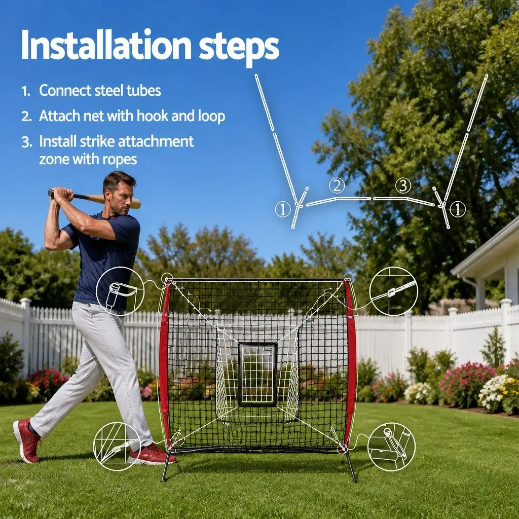 Baseball Softball Training Net Pitching Kit with Strike Zone Portable Red 7ft