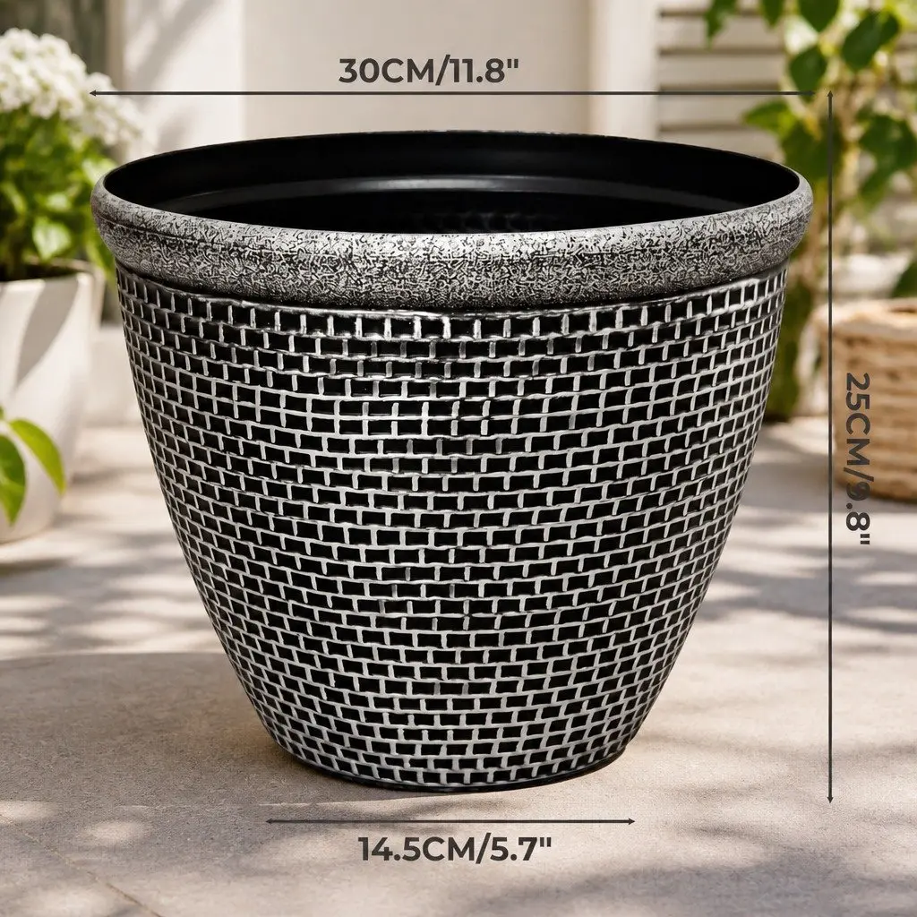Plastic Plant Pots Brick-Texture 30cm Outdoor Garden Planter Set 2 Pcs